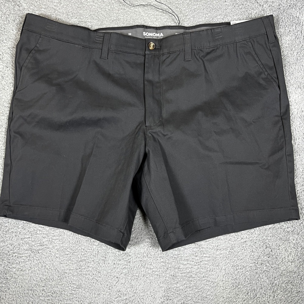 Sonoma Flat-Front Shorts Mens 52 Black‎ New Flexwear 9-in Inseam Cotton Stretch